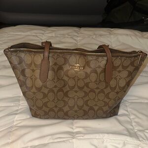 Coach Brown Signature Canvas Tote with Gold Hardware